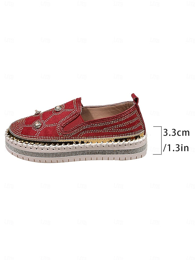Rhinestone Red Sneakers Studs with Slip-On Platform Women's