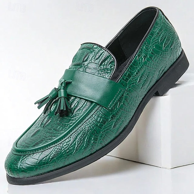 with Green Men's Faux Embossed Loafers Crocodile Leather