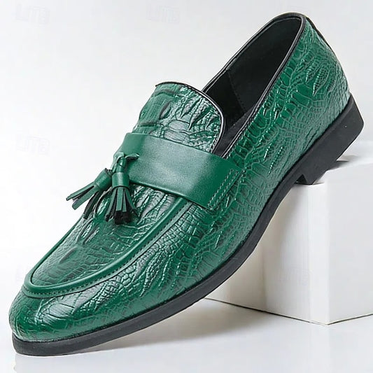 with Green Men's Faux Embossed Loafers Crocodile Leather