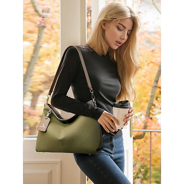 Hobo Accents Green Bag Faux with Brown Leather