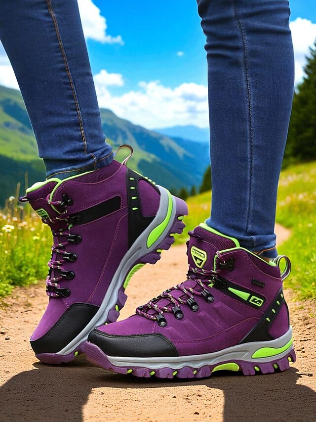Women's Waterproof Hiking Boots – Purple High-Top Outdoor