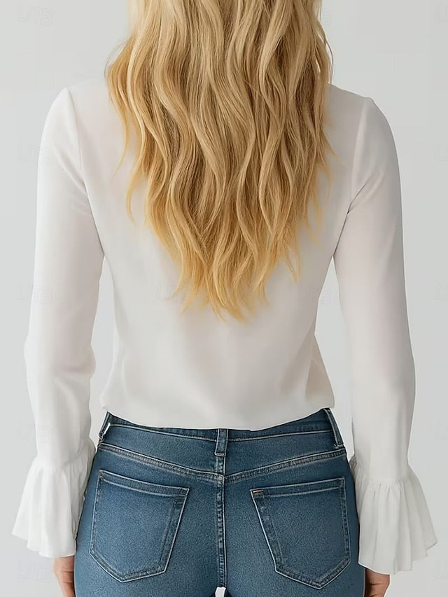 Women's Shirt Blouse Ruffle Shirt Ruffle Solid Color