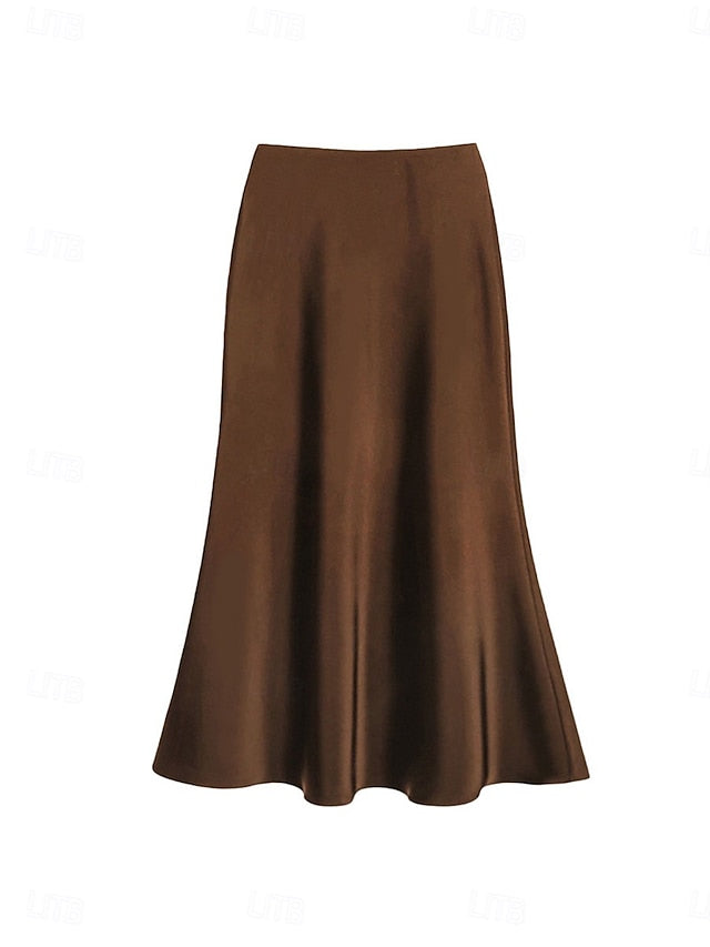 Women's Satin Skirts Elegant Vintage Fashion Casual Midi