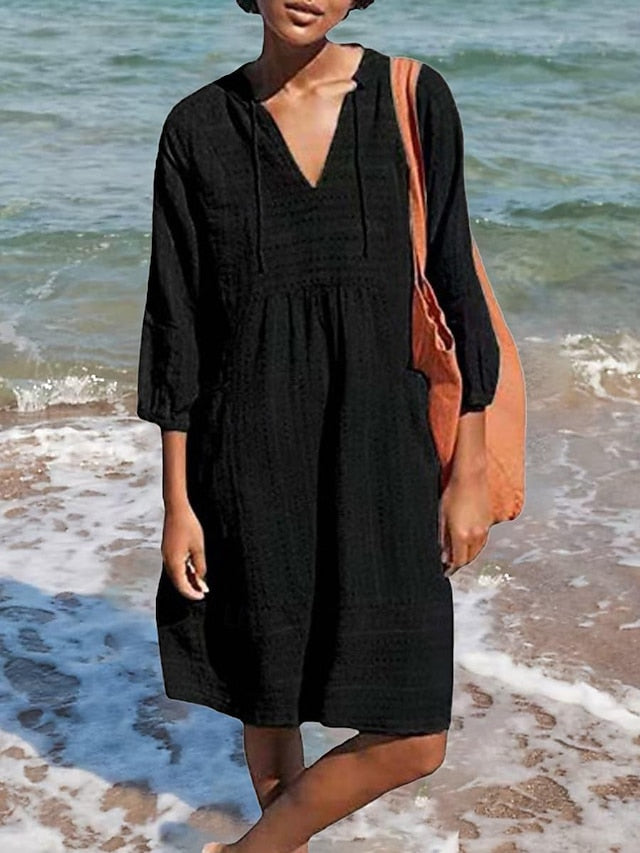 Women's Blue Black Green Summer Spring Midi Dress Cotton