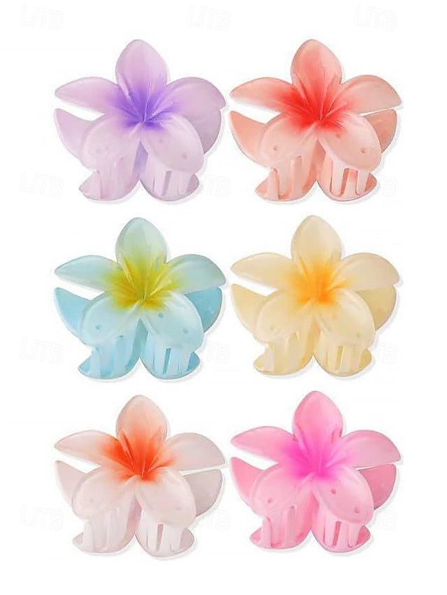 Hawaiian Resin Flower Hair Tropical Clips – Plumeria 6PCS