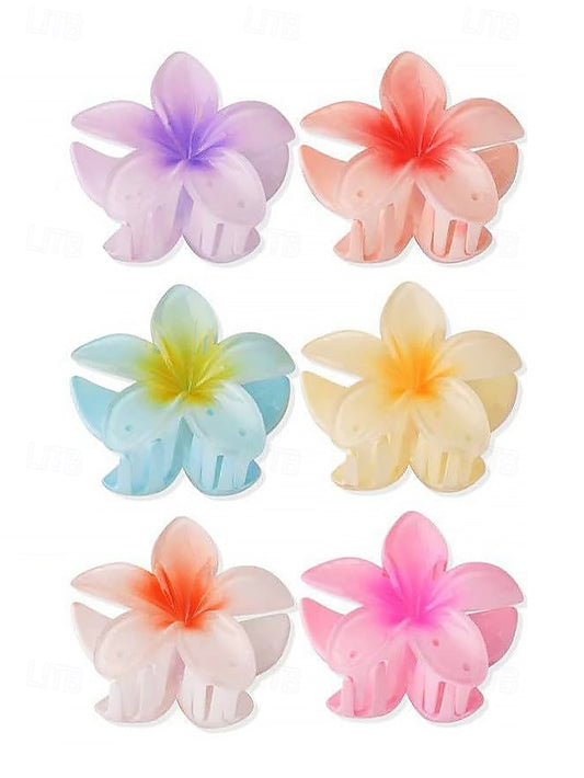 Hawaiian Resin Flower Hair Tropical Clips – Plumeria 6PCS