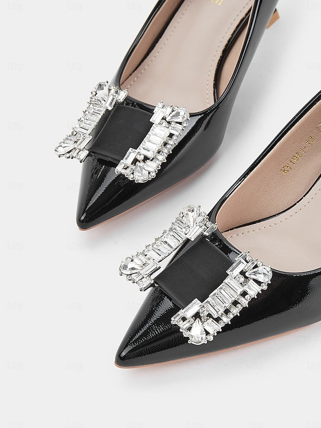 Patent Women's Embellished with Crystal Leather Pumps Black