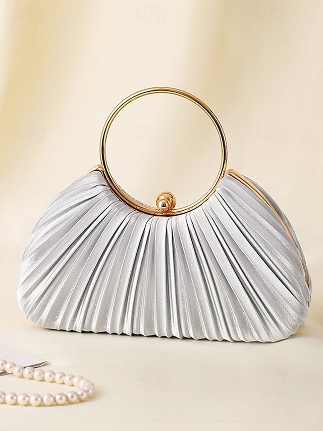 - Velvet Elegant Ring Pleated Handle Green with Gold Clutch