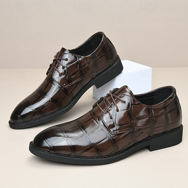 Shoes Crocodile-Pattern Brown Men's Leather