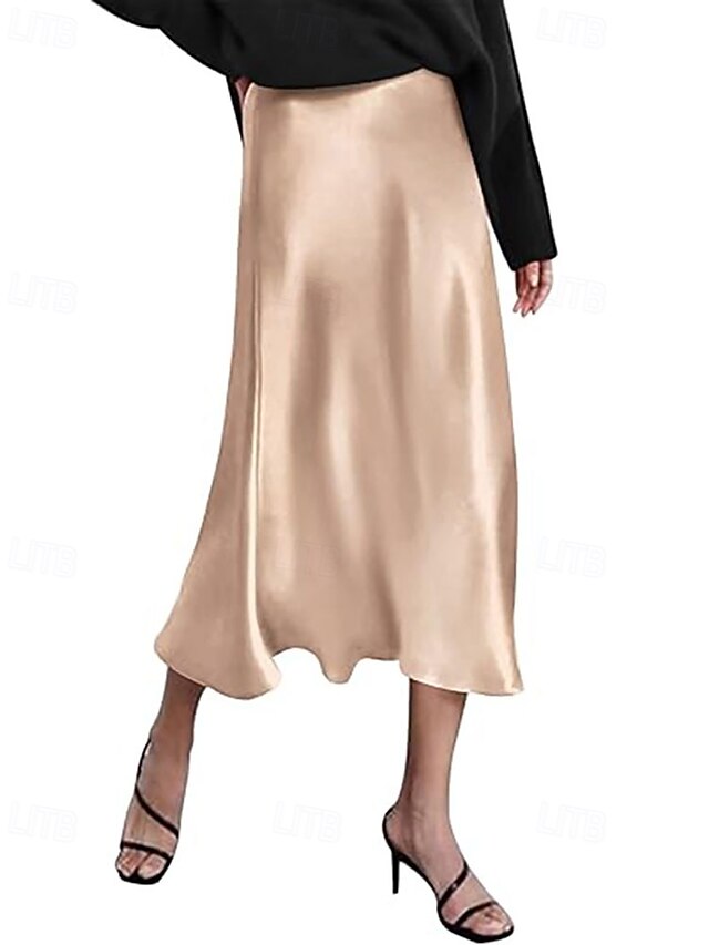 Women's Elegant Fashion Casual Midi Mid Rise Skirts Plain