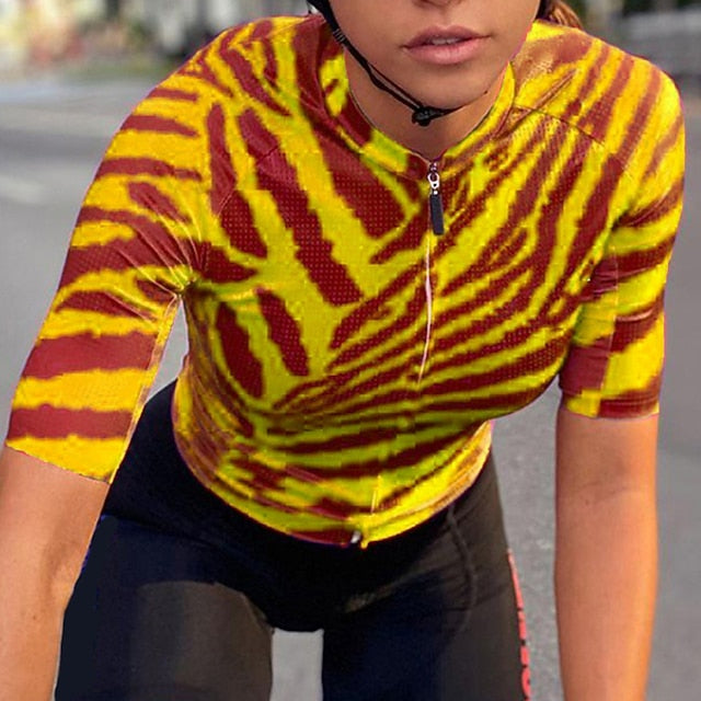 Women's Cycling Jersey Zebra Short Sleeve Bike Jersey Top