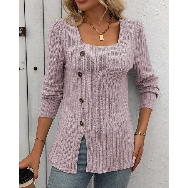 Women's Pullover Sweatshirt Casual Tops Buttons Long Sleeve
