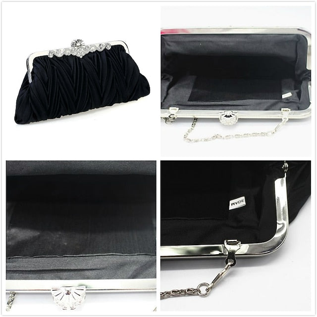 Women's Pleated White Elegant Evening Satin Clutch –