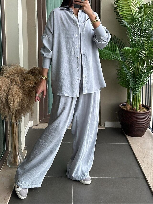 Women's Shirt Pants Sets Bolero Top Long Sleeve Shirt