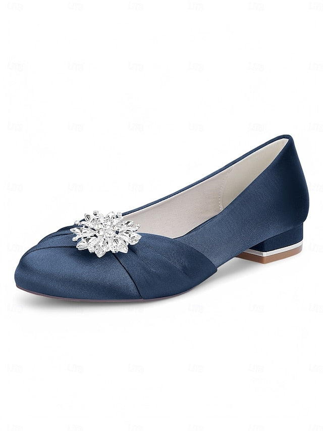 Elegant – Flats Women's Crystal White Satin Wedding