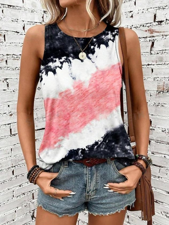 Women's Camisole Tank Top Tie Dye Vest Black Sleeveless