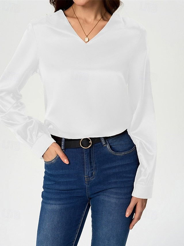 Women's Shirt Elegant Dressy Satin Top Solid Color Stylish