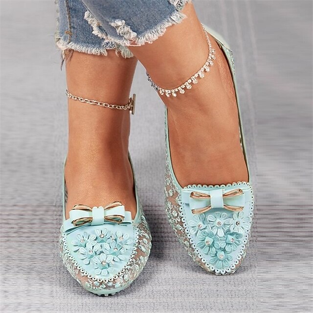 Pink Flats Floral Details - Bow with and Women's Lace