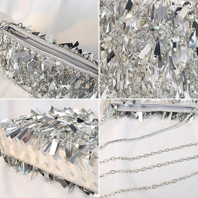 and Crystal Evening Black Clutch Fringe Luxurious Sparkling with