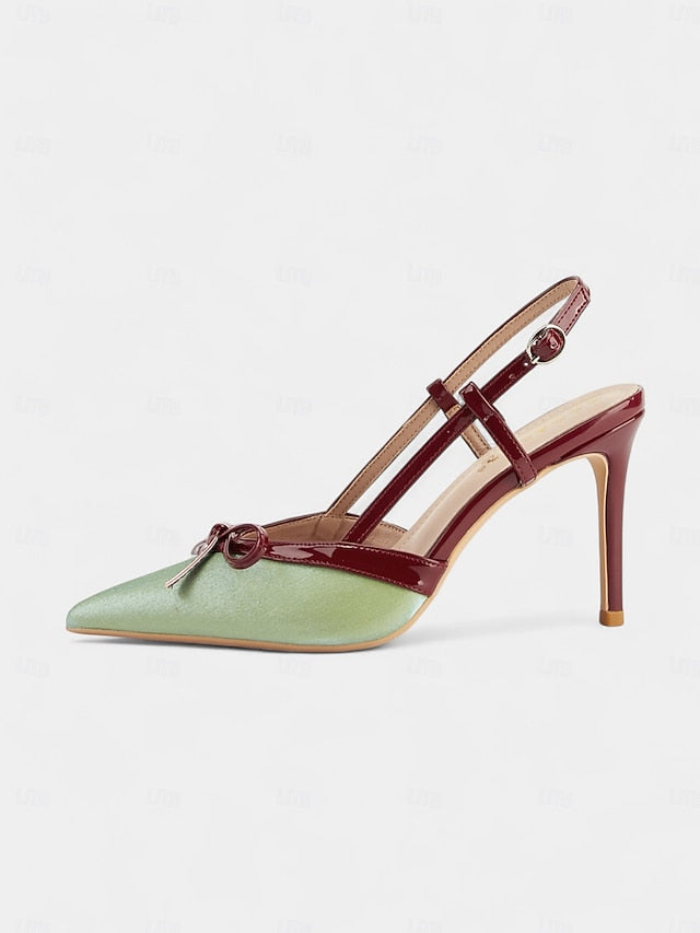 Pointed Green Heels Stiletto Red and - Women's Slingback
