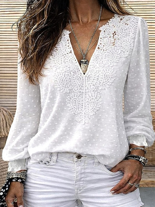 Women's Blouse Lace Patchwork Solid Color Stylish Basic