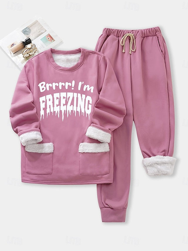 Women's Pajamas Set Fleece Lined 2 Pieces Sweatshirt