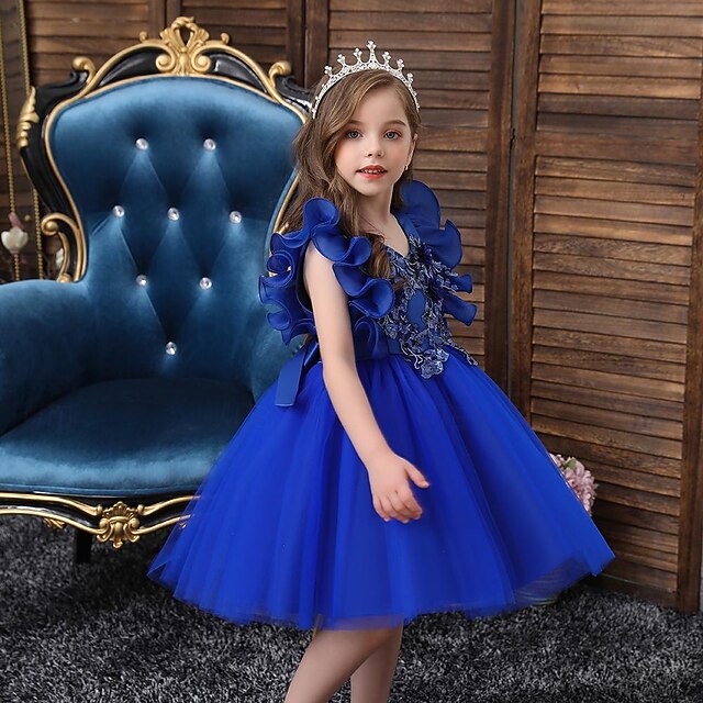 Kids Sequin Flower Party Dress Girls' Color Solid