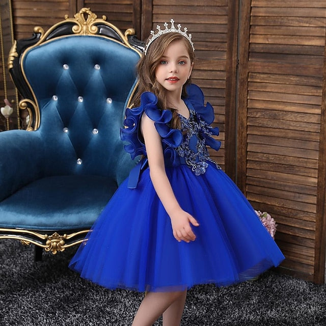 Dress Sequin Solid Girls' Party Kids Color Flower