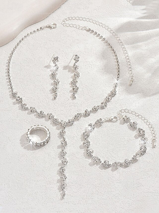 – Elegant Necklace Jewelry Gold Set Rhinestone