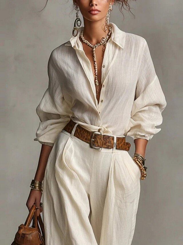 Women's Pants Sets Bolero Top Long Sleeve Shirt Collar