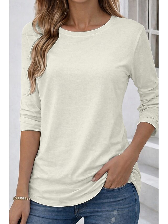 Women's T Shirt 100% Cotton Solid Color Basic Classic