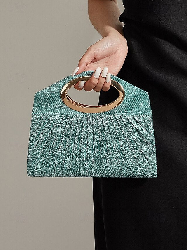 Bag Evening Gold Glitter Clutch Women's with Handle