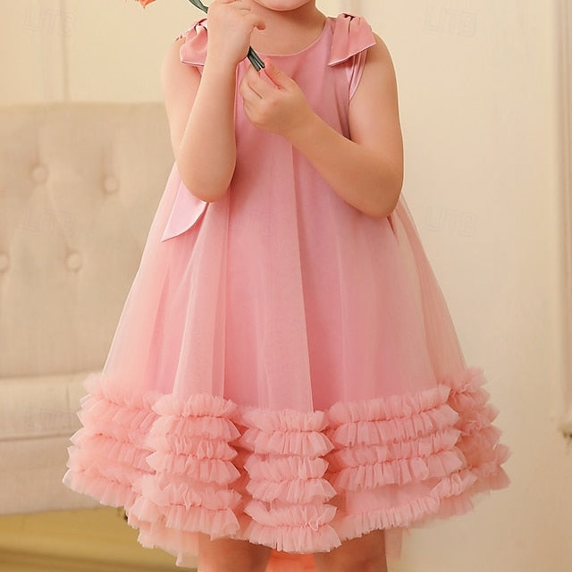Solid Kids Party Dress Floral Sleeveless Color Girls'