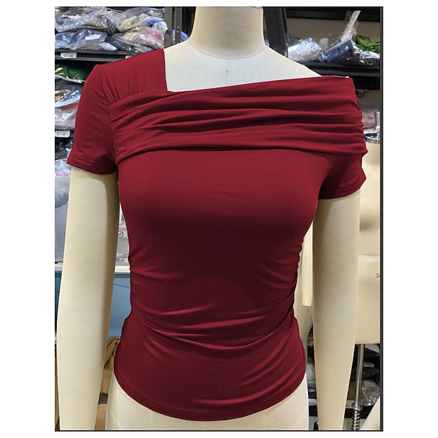 Ladies' short-sleeved, one-shoulder tops (style 2)
