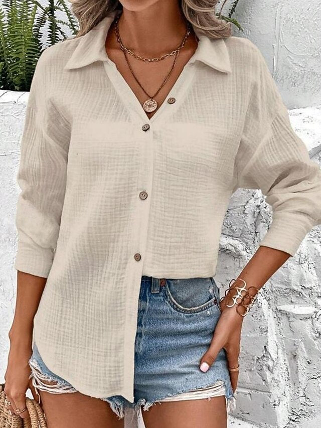Women's Shirt Button Down Shirt Casual Shirt Buttons Plain