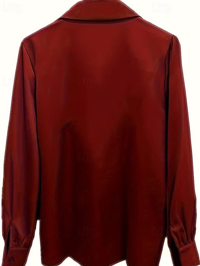 Women's Elegant Satin Top Blouse Dressy Tops Ruched Tie