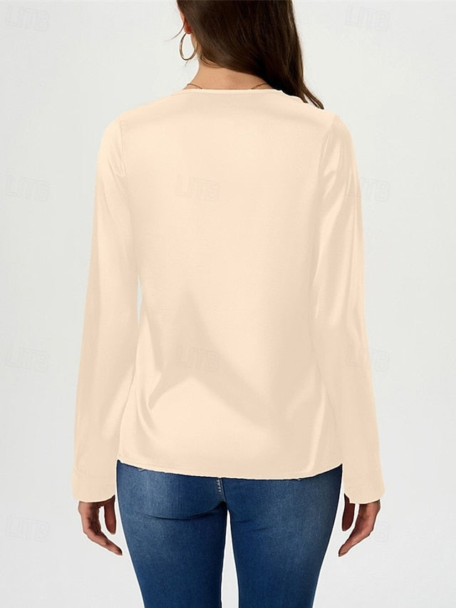 Women's Shirt Elegant Dressy Satin Top Solid Color Stylish