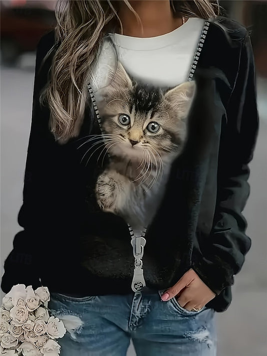 Women's T Shirt Pullover Casual Cat Street Casual Round