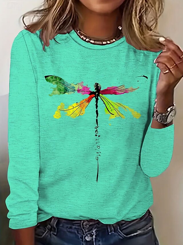 Women's T Shirt Print Graphic Dragonfly Vintage Stylish