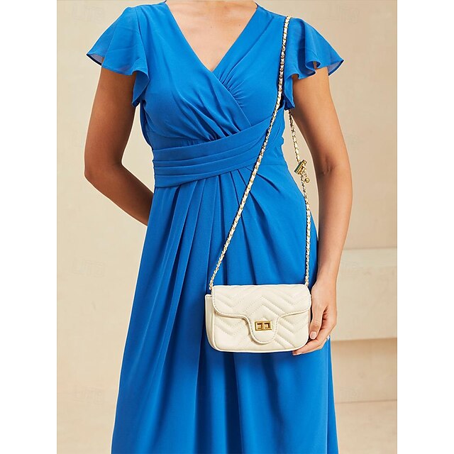 Crossbody Chain Gold Leather Elegant Bag White with Women's