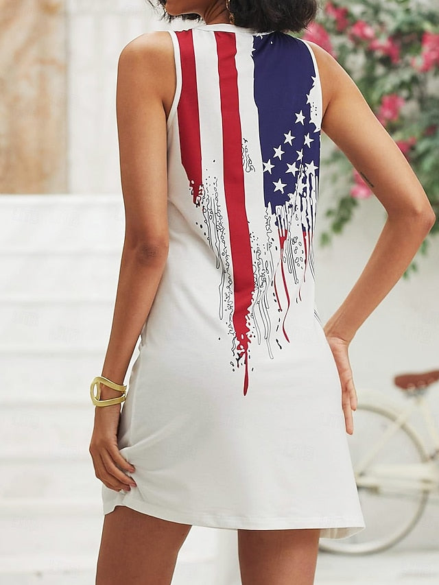 Independence Day Patriotic Women's T Shirt Casual Flag Red