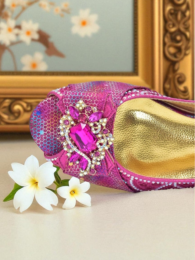 Matching Women's Heels Gold Slingback and Rhinestone Clutch