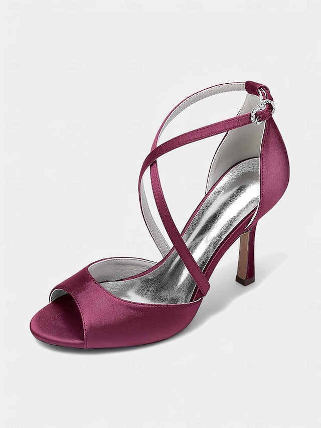 White Cross-Strap Heels – Satin Peep-Toe Women's Elegant