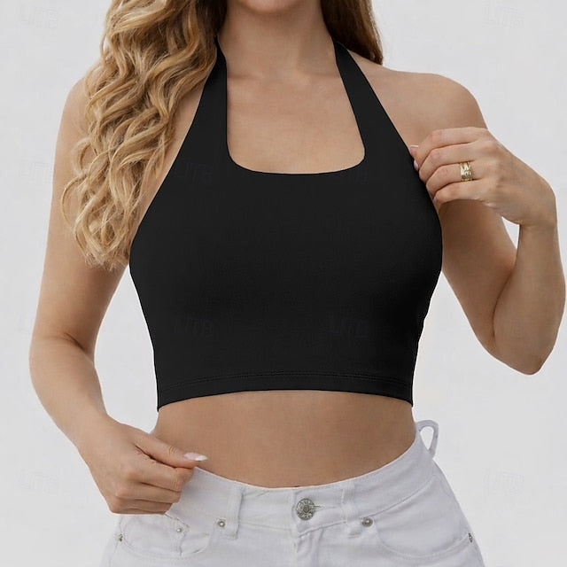 Women's Petite Athletic Tank Backless Solid Color Stylish