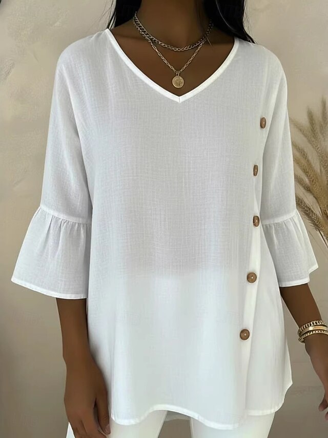 Women's Shirt Blouse Buttons Plain Stylish Classic Modern