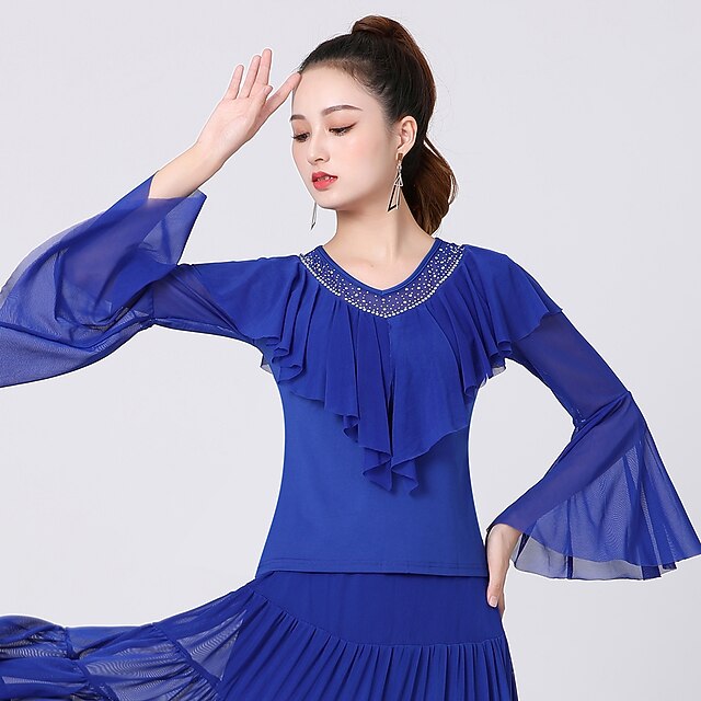 Latin Dance Ballroom Dance Top Pure Color Crystals / Rhinestones