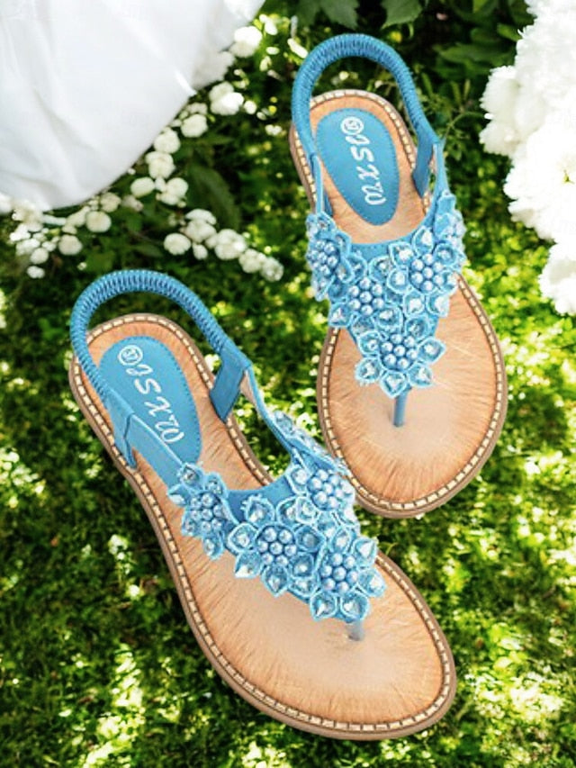 Slip-Ons with Flat Floral Comfortable Beaded Design