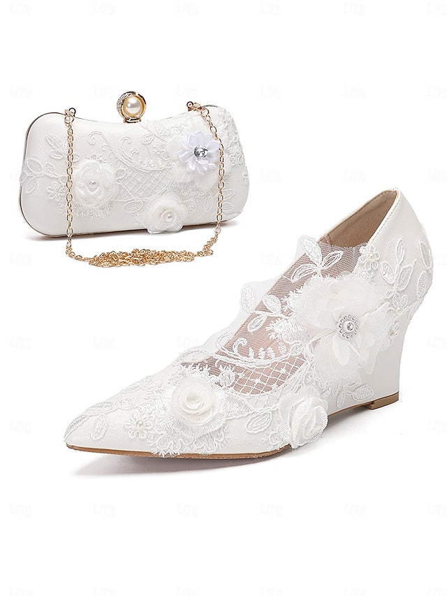 with Floral White Lace Wedding Shoes Embellishments