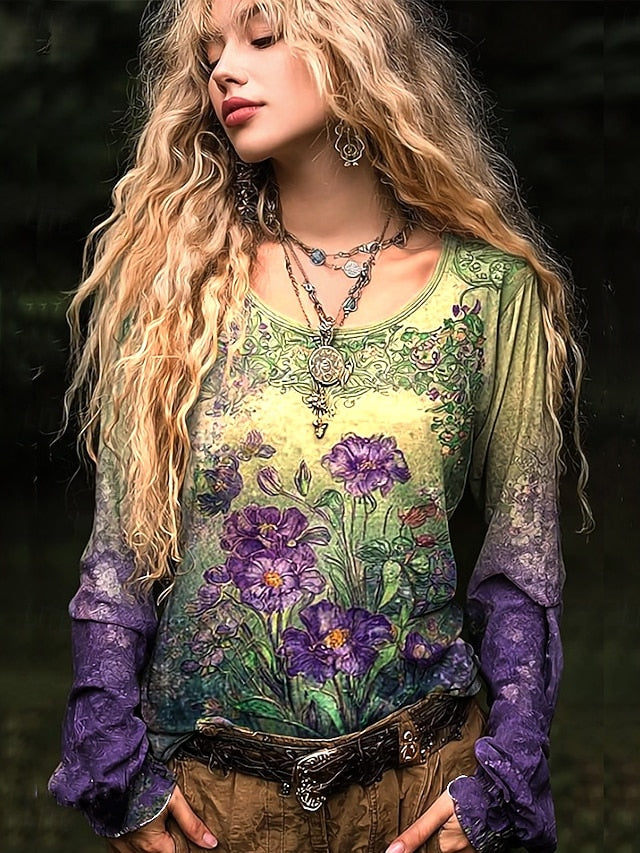 Women's Plus Size T Shirt Print Floral Graphic Plants Basic