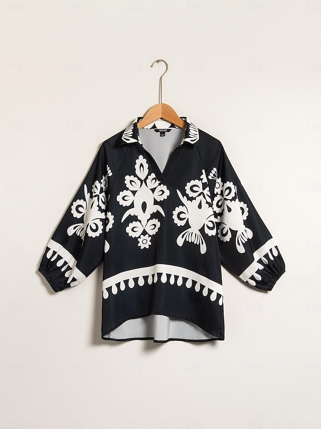 Women's Top Satin Raglan Sleeves Half Sleeve Modern Lapel